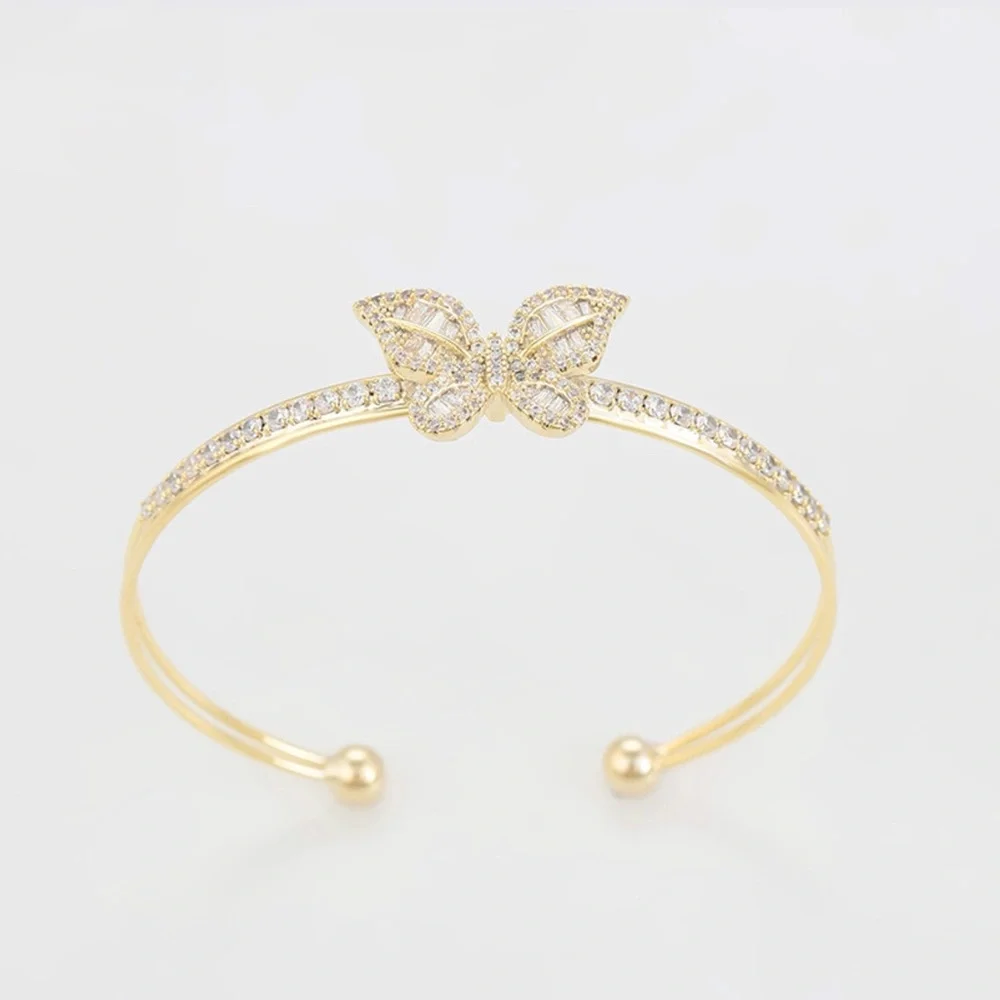 14K Gold Plated Butterfly Cuff Bracelet | Adjustable Sparkly Tarnish Free